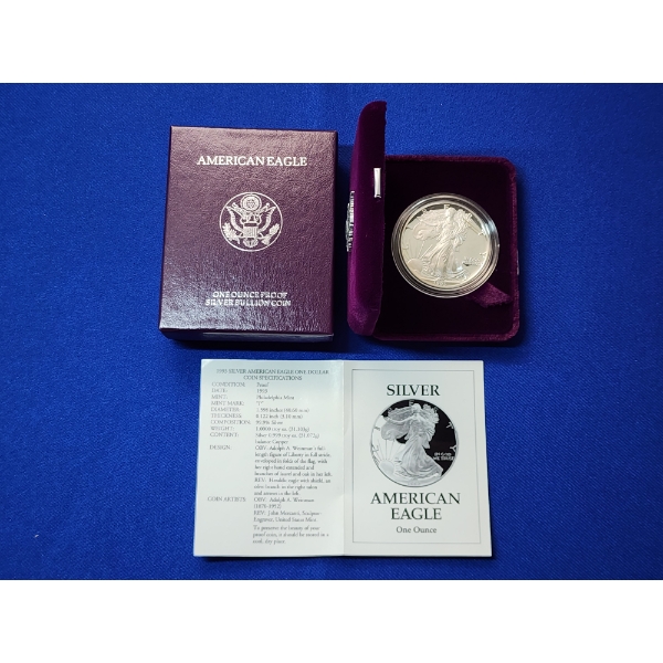 1993 Silver American Eagle $1 Proof - 1 Troy Ounce 99.9% Silver w/ Original Box & COA