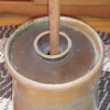 Image 4 : Antique Stoneware Pottery 6 Gallon Butter Churn With Dasher & Primitive Hand Fashioned Wood Mallot