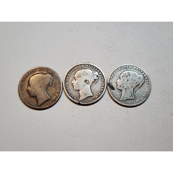 x3 Great Britain Silver One Schilling Coins Total ASW: 0.5046 oz