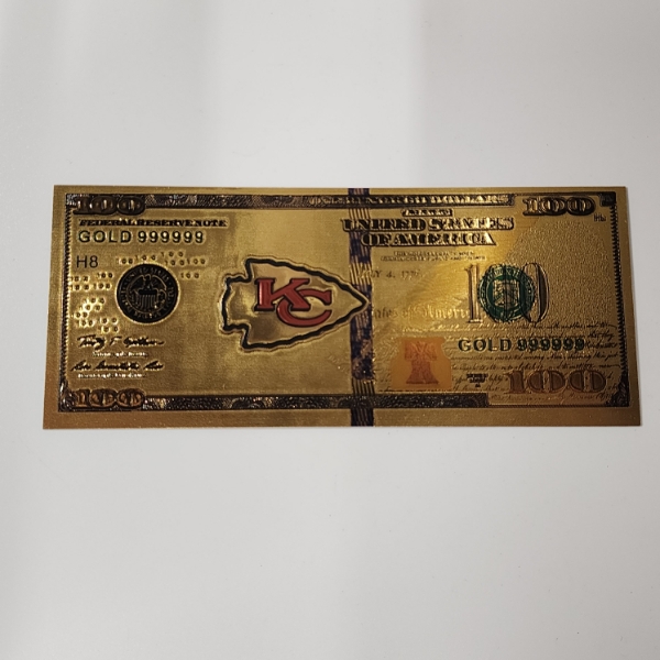Kansas City Chiefs $100 Gold Foil Note 999999 24K Gold 