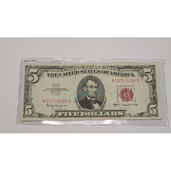 Series 1963 $5 Red Seal Bank Note With Granahan And Dillon Signatures - Face Value: $5.00