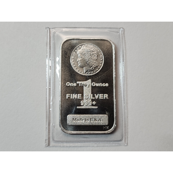 One Troy Ounce .999 Fine Silver Bar Featuring Morgan Dollar Design