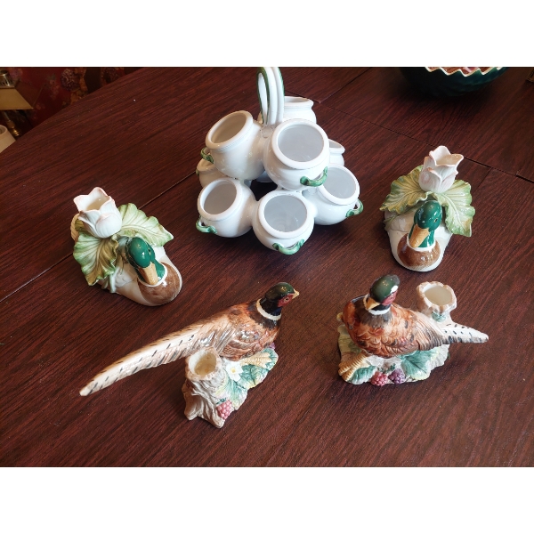 x5 Pc Porcelain Group As Shown - Multi Mini Pot Vase & Duck Figures - All Perfect