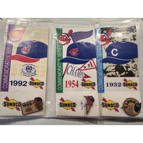 Cleveland Indians Sunoco Commemorative Pins - All 3 Mint Condition