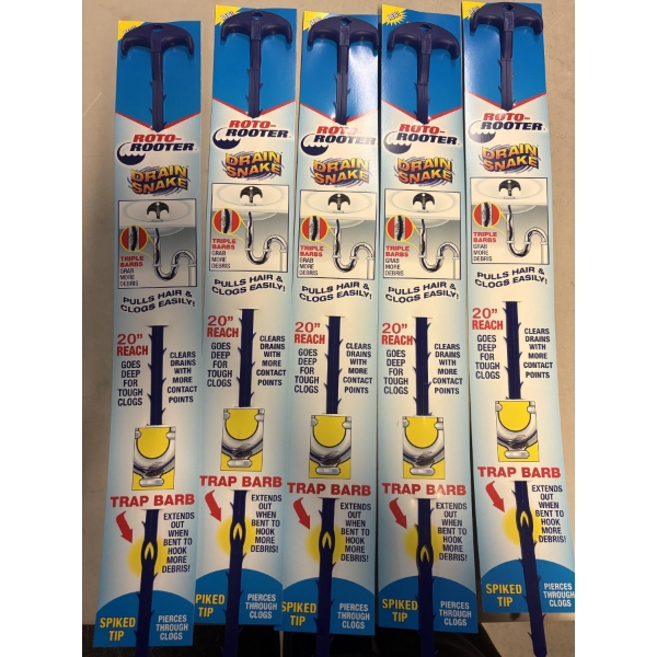 Set of Five - New - Roto-Rooter 20" Drain Snakes
