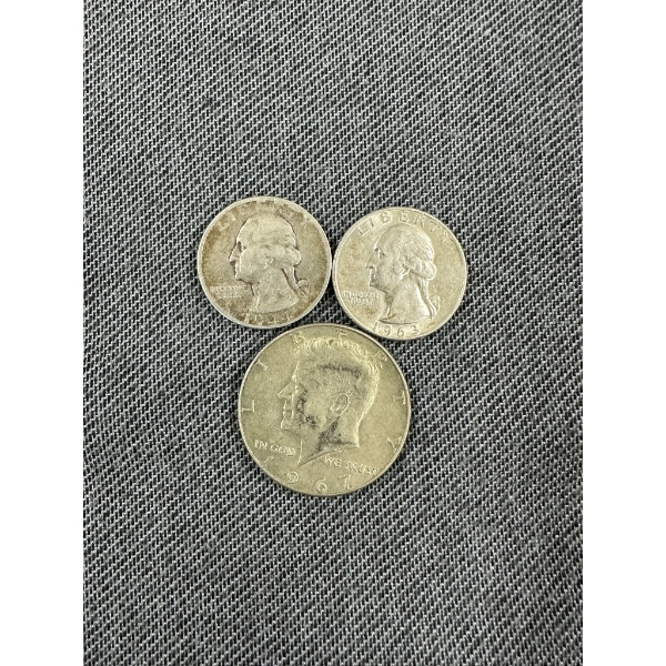 (2) 90% Silver Washington Quarters & (1) 40% Silver Kennedy Half Dollar