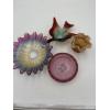 Image 1 : 4 Glass Items - Bird Dish - Flared Dish - Pink Fenton Ashtray - Flared Multicolored Tray