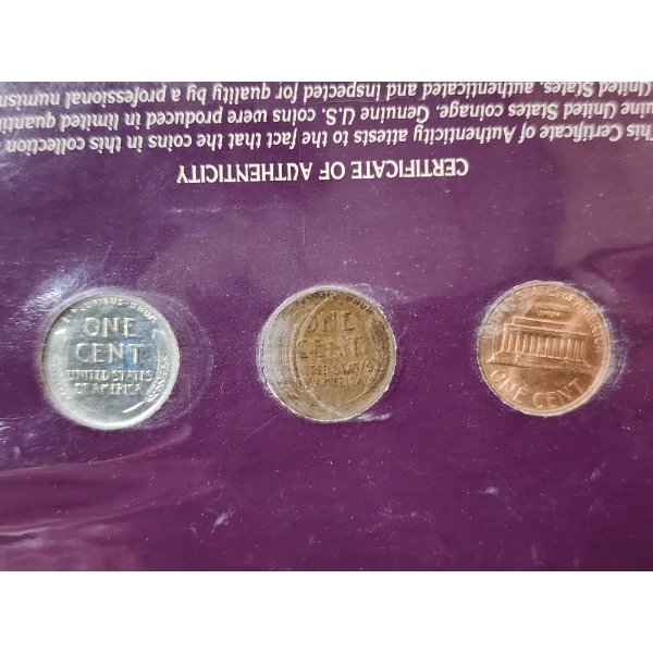 Storied Lincoln Pennies of the 20th Century Carded Penny Display 