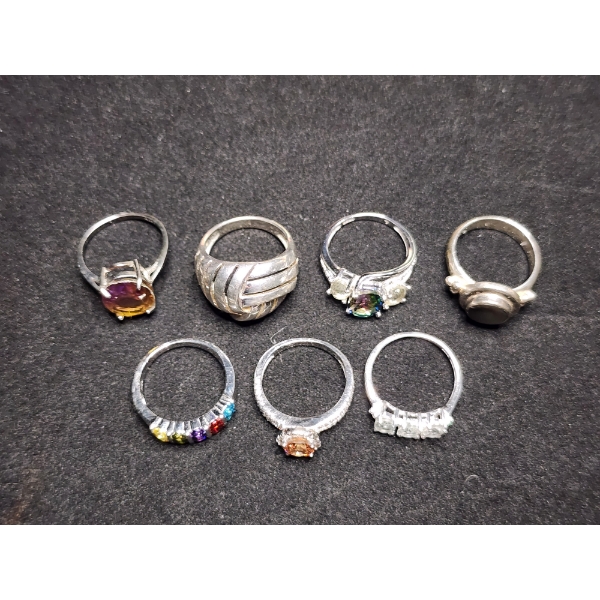Seven Gorgeous Sterling Silver Rings Ft. Assorted Stones - Weighing Total of 23.4 Grams