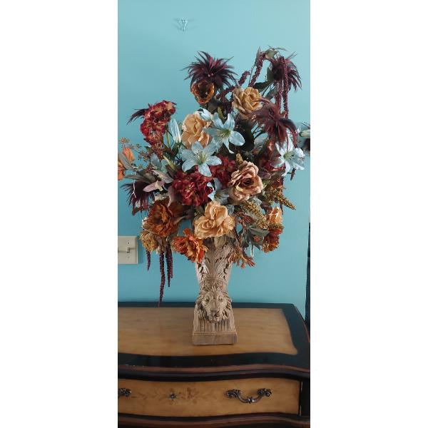 Elaborately Carved Lion Cornucopia - With Florals As Shown -Lion 16" Tall  - 36" Overall