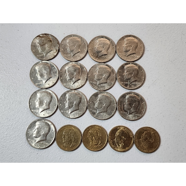 x13 1971 and Later Kennedy Half Dollars & x4 Presidential Dollars FV: $11.00