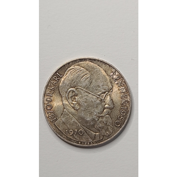 1970 Austrian 50 Schilling 90% Silver Dr. Karl Renner Commemorative Coin - ASW: 0.5787 oz