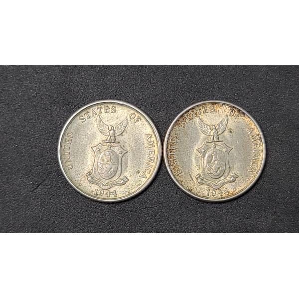 (2) 1944 Philippines 5 Centavos 75% Silver Coins - ASW: 0.2411oz