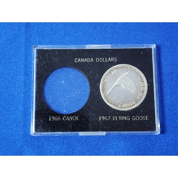 1967 Canadian Flying Goose 80% Silver Dollar in Display ASW: 0.6oz