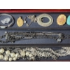 Image 9 : Large Cherry-Wood Jewelry Box with Contents: Statement Necklaces, Watches, Earrings, & More!