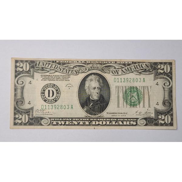 U.S Series 1928 B $20 The Bank Of Cleveland Federal Reserve Note With Woods And Mellon Signatures