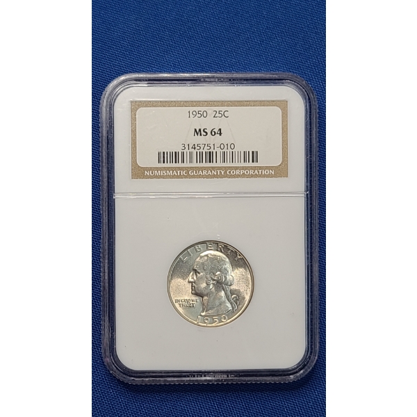 NGC 1950 MS 64 90% Silver Washington Quarter 