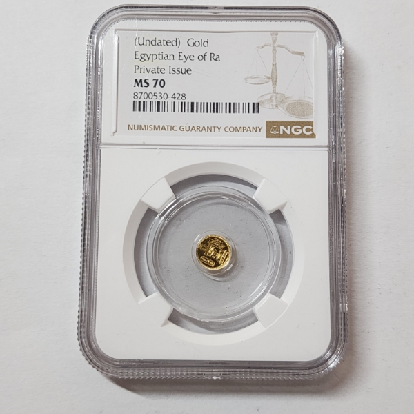 Undated Egyptian Eye of Ra Gold Coin - 1/500th ozt .9999 Gold - Graded by NGC MS70