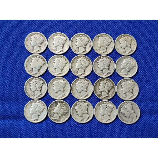 Assorted Years Silver Mercury Dimes Face Value $2.00