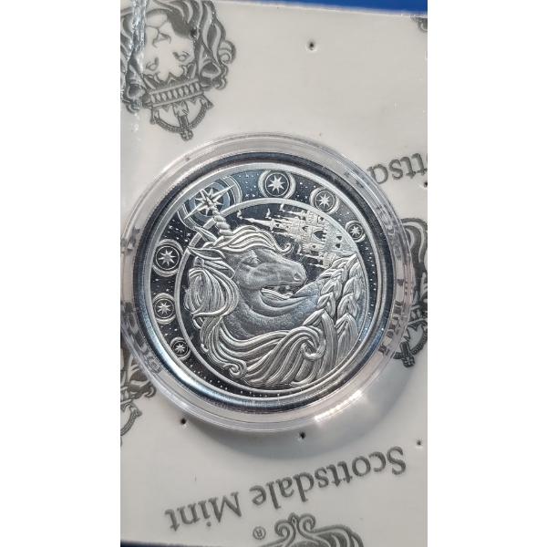 2023 Ghana "Unicorn" 5 Cedis 1 0z .999 Fine Silver Coin From The Scottsdale Mint