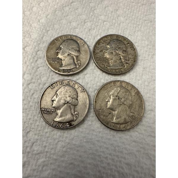 4 - United States Washington Silver Quarters - $1.00 Face Value