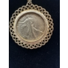 Image 2 : 90% Silver, Gold Plated Walking Liberty Half Dollar on Gold Plated Necklace