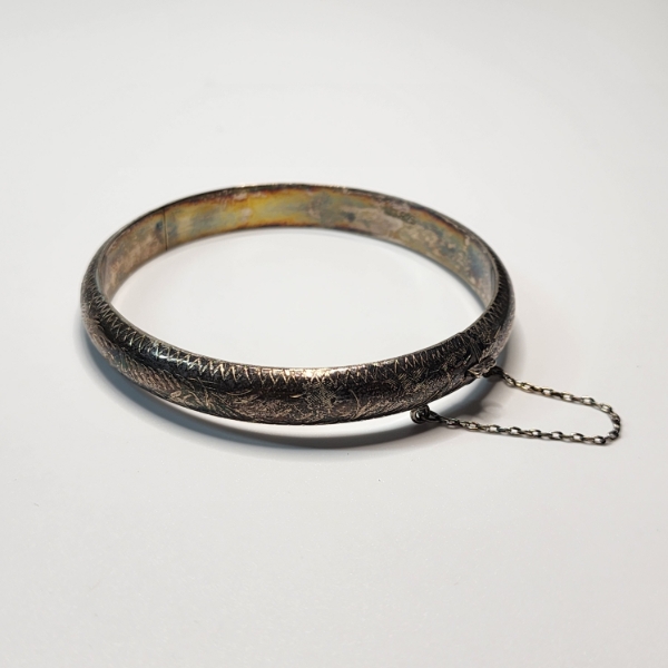 Sterling Silver Detailed Engraved Bangle Bracelet - Total Weight: 11.6g