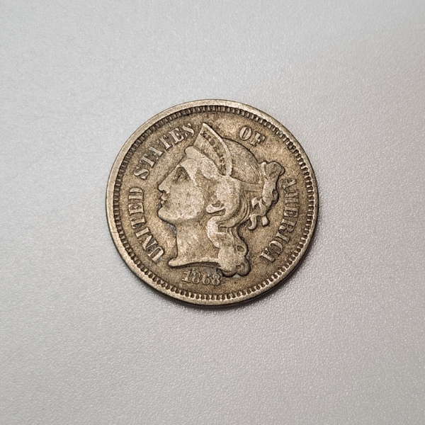 1868 Three Cent Nickel III 3 Cent United States Coin