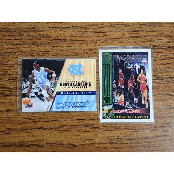 Topps Chicago Bulls Record Breakers Card & Upper Deck North Carolina Micheal Jordan Collegiate Card
