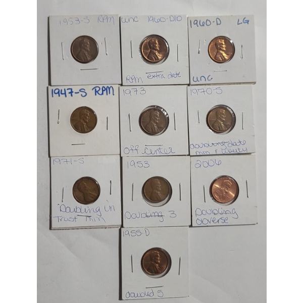 Assorted Years/Mint Marks Unverified Lincoln Wheat/Lincoln Cent Error Coins & More - FV: $0.10