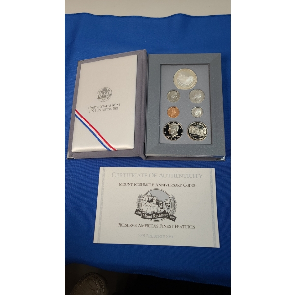 1991-S U.S Mint Prestige Coin Set Including The 1991 Mount Rushmore Silver Dollar & Half Dollar