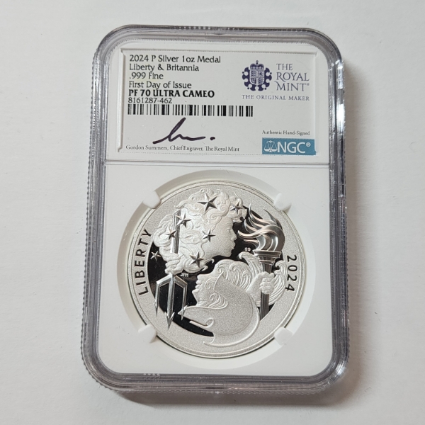 NGC PF70 ULTRA CAMEO 2024-P 1 oz .999 Fine Silver Medal Liberty & Britannia FDOI