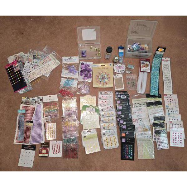 Assorted Embellishments for Crafting incl Sticky Gems, Appliques and More