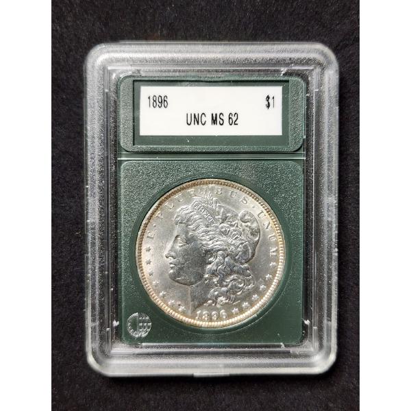 1896 Uncirculated Morgan Silver Dollar With Toning in Nice Slab Protector - 90% Silver Coin!