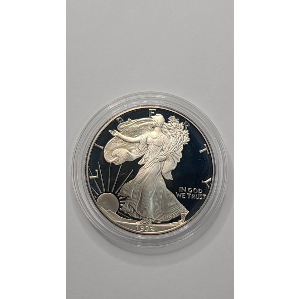 United States 1992-S One Troy Ounce .999 Fine Silver Proof American Eagle - Mintage Of 498,654