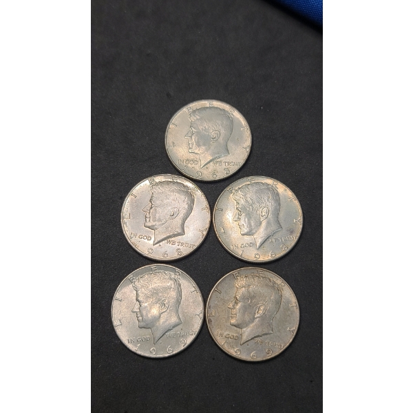 Assorted Years 40% Silver Kennedy Half Dollars - Face Value: $2.50