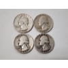 Image 1 : Four Assorted Years 90% Silver Washington Quarters - FV: $1.00