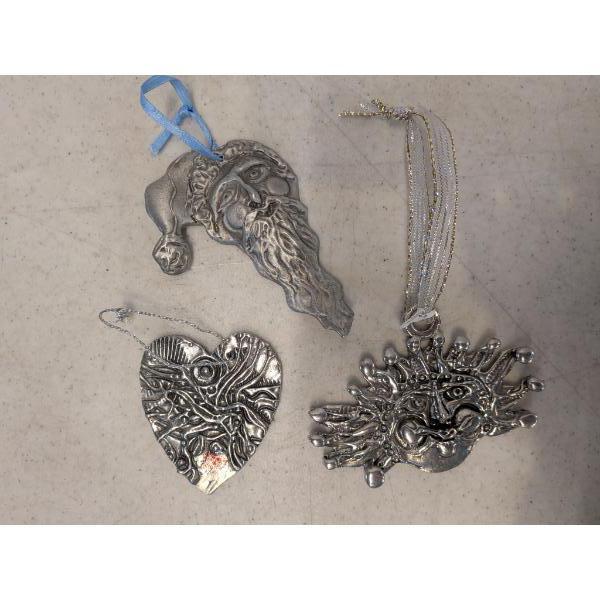 Don Drumm Studios Handmade Collectable Ornament Group Santa, Heart & Signature Sun 