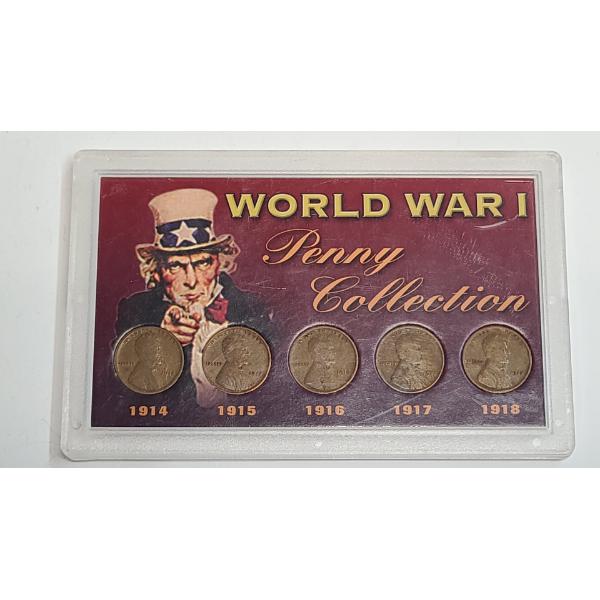 World War I Penny Collection In Display - 1914, 1915, 1916, 1917, 1918