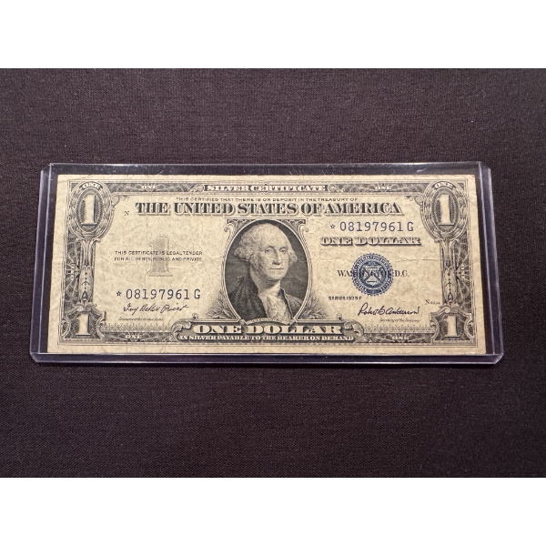 1935 United States Washington One Dollar Bill Star Note In Protective Holder - Exceptional