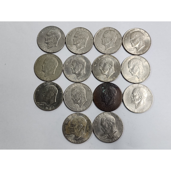 Lot of 14 Assorted Years Eisenhower Dollars