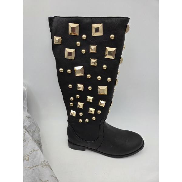 New In Box size 7W Joan Boyce Black Boots With Golden Studs