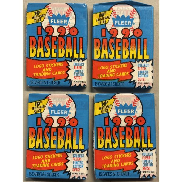 Fleer 1990 Baseball Logo Stickers & Trading Cards - 4 Pack Unopened