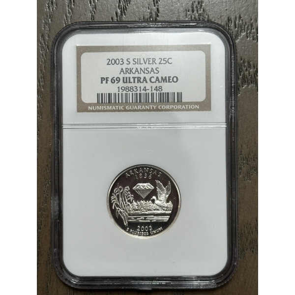 NGC PF69 Ultra Cameo 2003-S Silver State Quarter - Arkansas