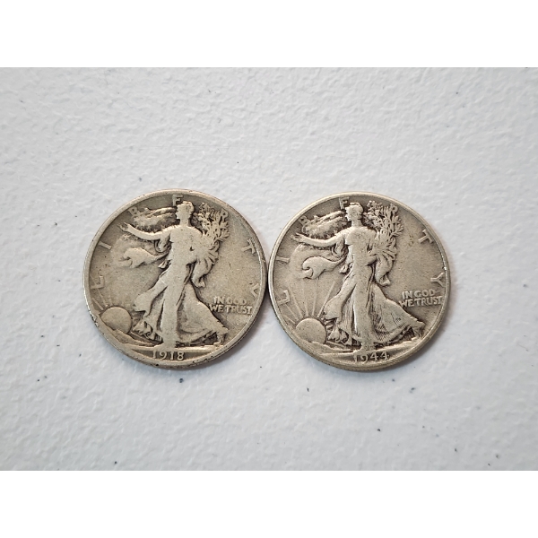 2 United States Walking Liberty Half Dollars: 1918 & 1944