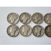 Image 2 : x10 Assorted Years & Mint Marks U.S. 90% Silver Mercury Dimes FV: $1.00
