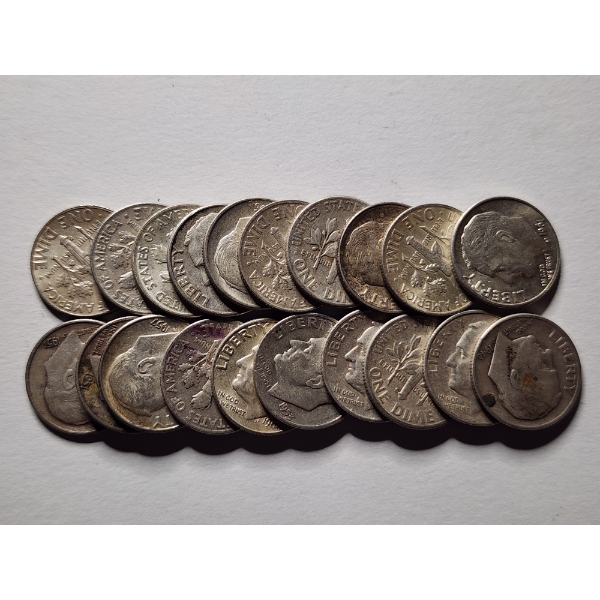 Twenty Assorted United States 90% Silver Dimes ~ FACE VALUE $2.00
