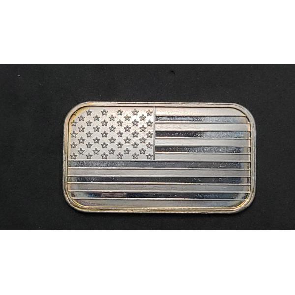 1 Troy Oz Silvertowne Mint .999 Fine Silver American Flag Bar