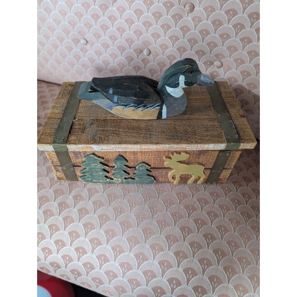 Remarkable 8"x16" Wooden Duck Storage Box, & 2 Interesting Vintage Framed 8"x10" Photographs