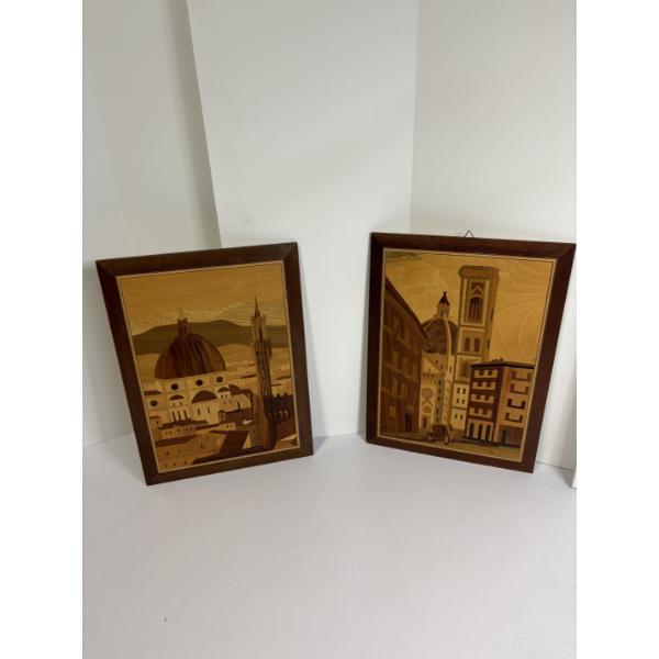 Wooden Renzo Carli Artwork with Certificate of Warranty - 2 Pieces - Italy